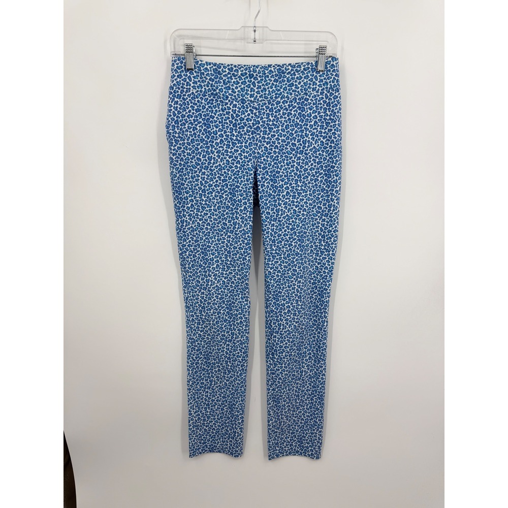 J.McLaughlin Pull On Pants Womens 4 Blue White Leopard Print Ankle Trousers